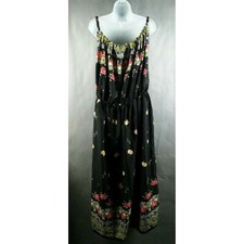 NWT Maxi Dual Black Floral Dress Black Red Spaghetti Straps