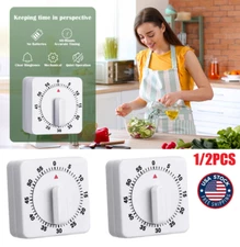 1/2x Square 60 Minute Mechanical  Kitchen Cooking Timer Clock for Home & Study