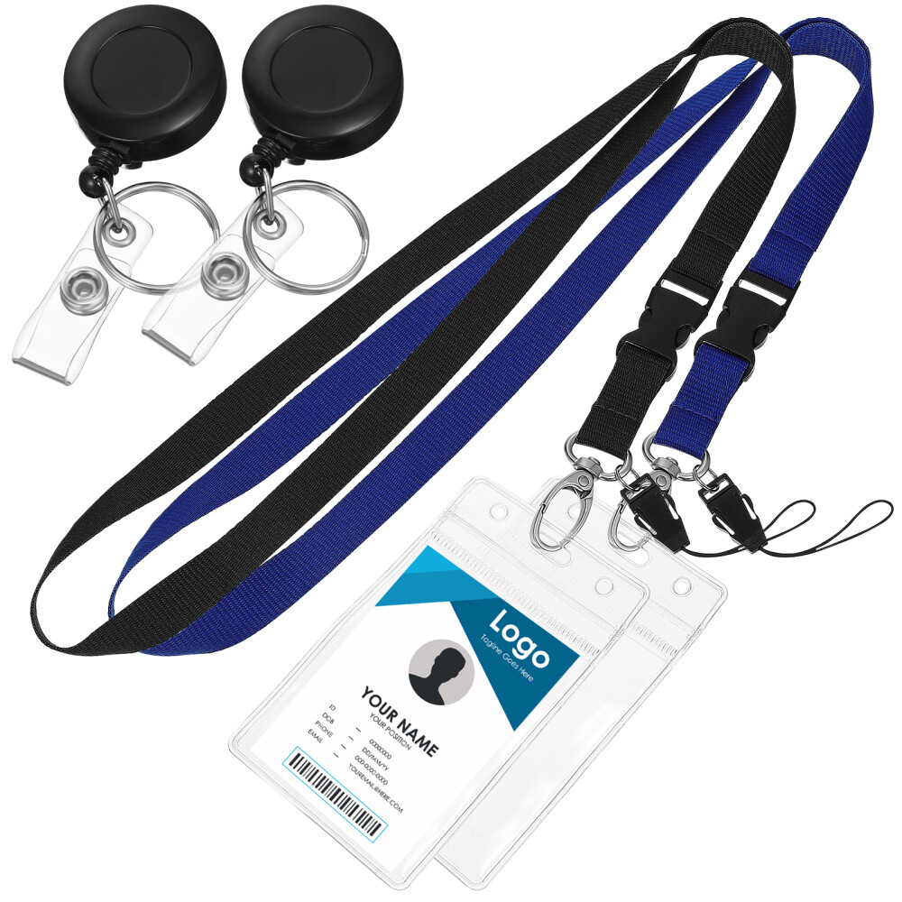 2 Sets ID Card Holder Sleeve Waterproof Transparent Badge Holder with Lanyard and Buckle