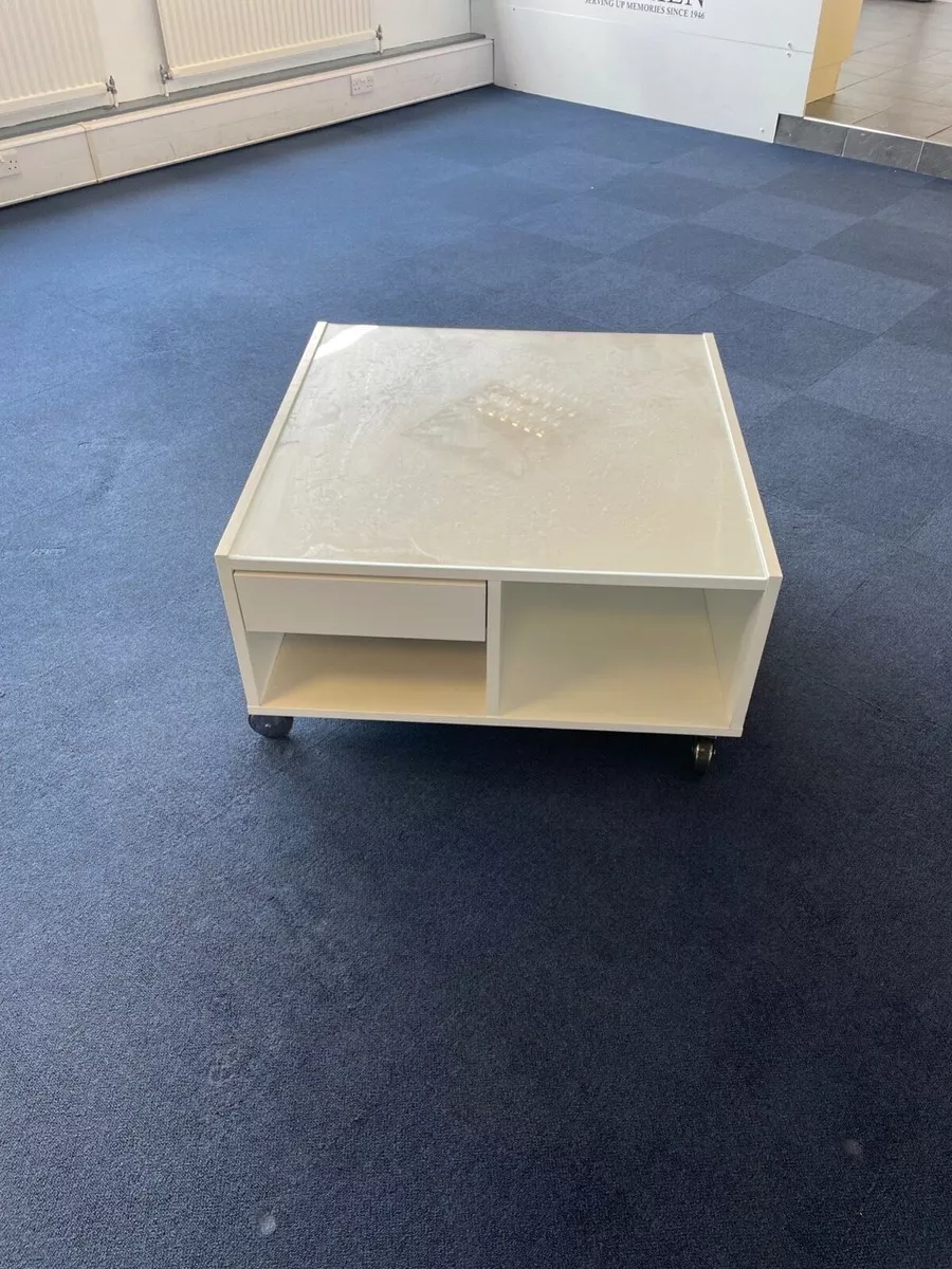 IKEA white gloss coffee table with glass top storage eBay