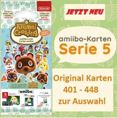 Animal Crossing Originale Amiibo Karten Serie 5 Auswahl Nr 401-448 EU-Version