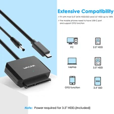 USB-C to SATA Adapter 5Gbps HDD/SSD Reader 2.5/3.5" Drives Plug & Play Power