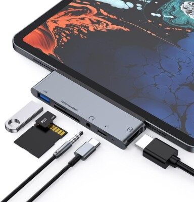 IPad Pro USB C Hub 6 in 1 Adapter HDMI 4K PD USB 3.0 Micro SD/TF MacBook Adapter