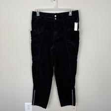 Anthropologie Pilcro Slim Corduroy Cargo Pants Size 32 Tall Black Ankle Zip