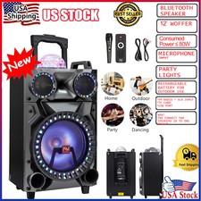 12" Subwoofer Portable Bluetooth Speaker Heavy Bass Sound System FM AUX w/ Mic