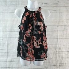 A New Day Womens Top Sz Small Black Pink Floral Sleeveless