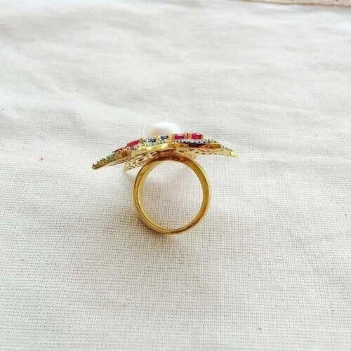 925 Sterling Silver Ring Studded Natural Em , Rub , Sapp , Pear&Pave Diamond - Image 3 of 4