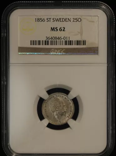 1856 ST Sweden 25 Ore - NGC MS-62                                     TQ1873/JCH
