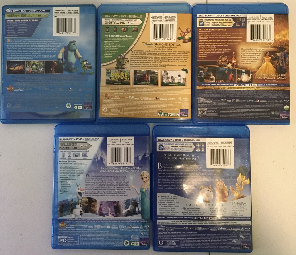 Blu-ray Disney Movie Lot 5 Frozen Beauty & Beast Jungle Book Monsters University Foto 3 de 3