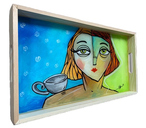 Hand Painted Wooden Serving Tray with Handles 7.5”X13.5” Cuban Art By LISA - Picture 2 of 7