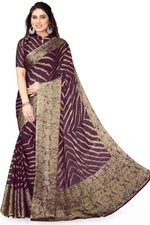 Indian Chiffon Saree With Unstitched Blouse Piece Party Wedding Wear For Women