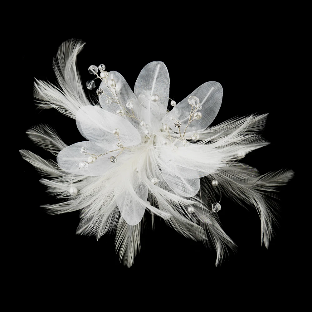 Bel Air Bridal Ivory Feather Hair Clip Ivory Feather Bridal Hair Hair Clips for sale | eBay main image 2