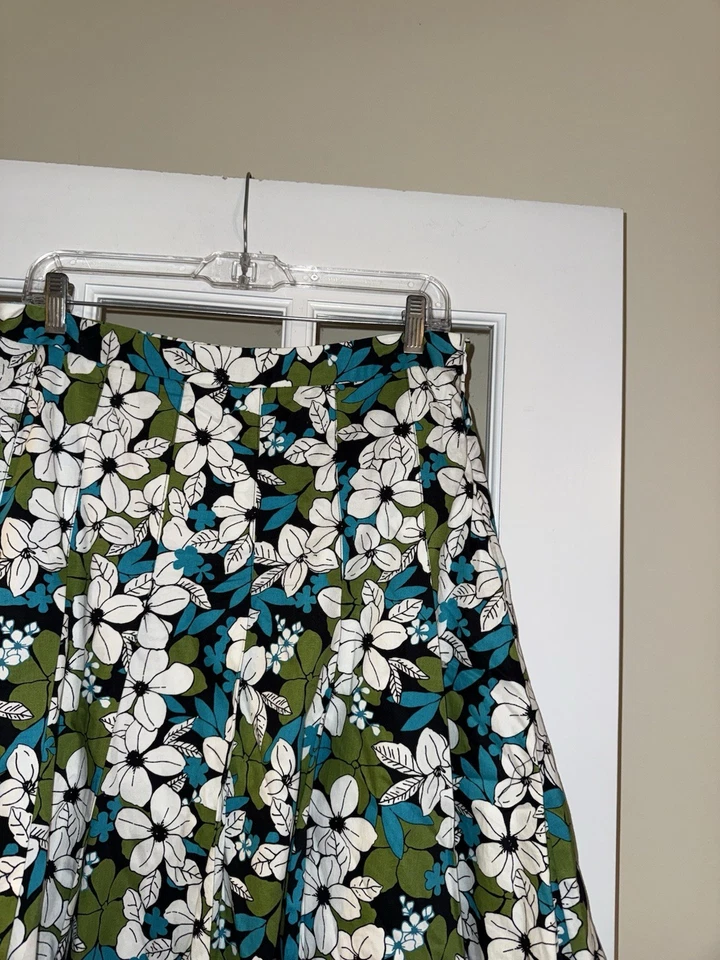 Falda midi Kim Rogers Signature para mujer azul verde blanco única jardinera talla 10” Foto 2 de 4