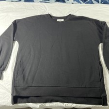 Zenana Sweatshirt Crew Neck Women  s Black XL Side Pockets