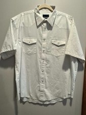 VTG Wrangler Mens White Short Sleeve Pearl Snap Button Western collared Shirt L
