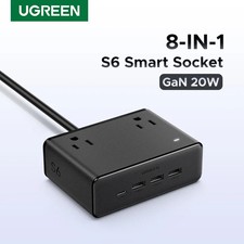 6in1 Power Strip UK/US Plug 2 AC 3 USB-A 1 USB-C 2990W 13A 250V Surge Protector