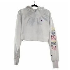 Champion Women's White Y2K Vintage Cropped Reverse Weave Hoodie Size M