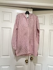 Aran Crafts Light Pink Cable Knit Hooded Cardigan women size large warm cozy