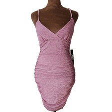 NWT Jump Apparel Mini Bodycon Dress Pink Metallic Party Holiday Size S Stretch
