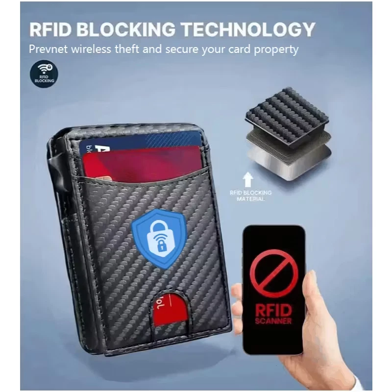RFID-Blocking Men’s Bifold Pop-Up Wallet Carbon Fiber with Money Clip, Mens Gift - Image 4 of 4