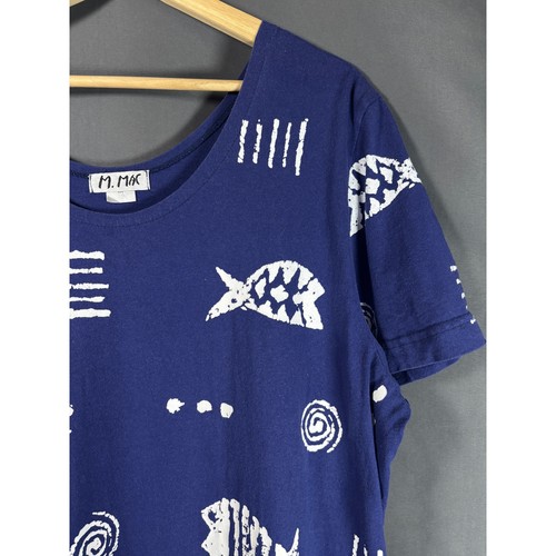 M. Mac Vermont Country Store Dress Women 1X Rock Fish Navy Blue Midi Pockets - Picture 4 of 11
