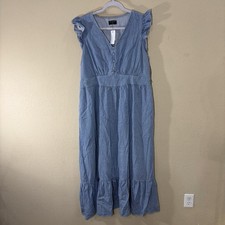 NWT Lane Bryant Dress “Denim” White Stripe Tiered Midi Dress Sz 18 Coastal Boho