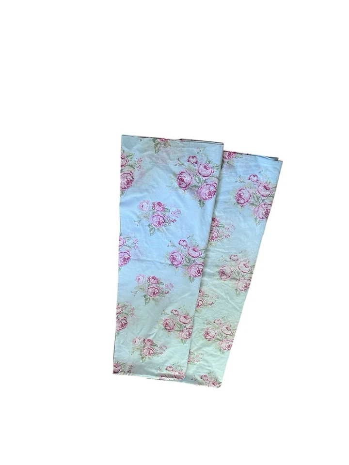 Rachel Ashwell Simply Shabby Chic Blue Pink Cabbage Rose Curtain Pair Panels - Image 3 of 4
