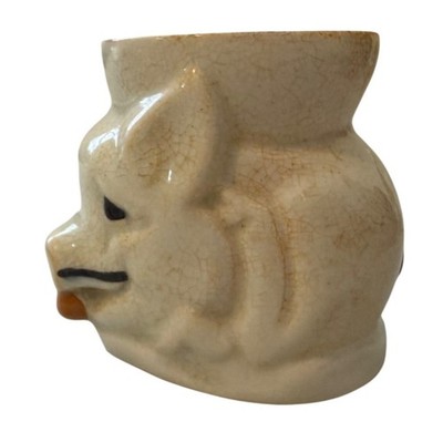 England Factory Dig Pig Egg Cup Apple in Mouth Ceramic Pottery Crazed