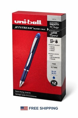 Uni-ball Jetstream Ballpoint Pens Blue Ink 0.7mm Fine Point 12 Pack Smooth 40174