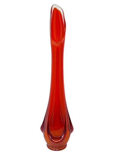 18" Vintage Viking Glass Epic Drape Swung Vase In Persimmon Orange MCM 