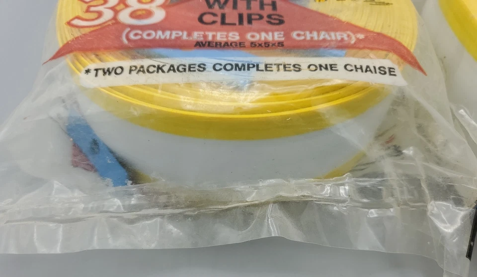 Silla de césped vintage tejida muebles reparación pelar correas amarillas y blancas 2 PK Foto 4 de 4