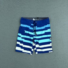 Volcom Mod Tech Board Shorts Boys Size 26 Blue Striped Surfer Swim Beach