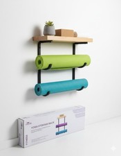 Crane Yoga Storage Rack Wall Mount Mat Holder Wood Shelf Metal Hooks NEW Gym