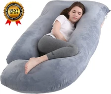 Pregnancy Pillow J-Shaped Full Body Pillow, 59 Inch with Velvet Cover Easy to Re