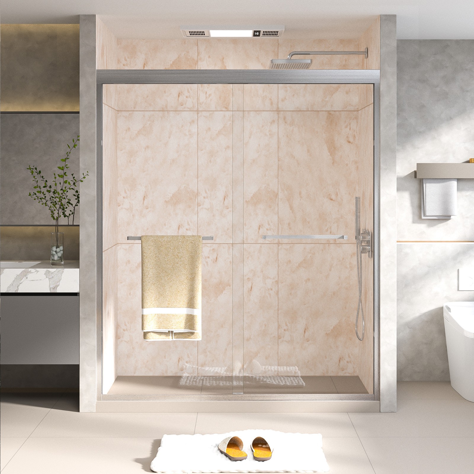 56-60"Wx70"H Double Sliding Shower Door, 6mm Tempered  Glass
