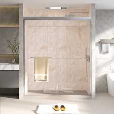 56-60"Wx70"H Double Sliding Shower Door, 6mm Tempered Glass, Brushed Nickel
