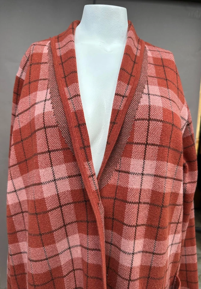 Cárdigan Largo Denim & Co XL Naranja Cuadros Búfalo Cuadros Lagenlook Chaqueta Bolsillos Foto 2 de 4