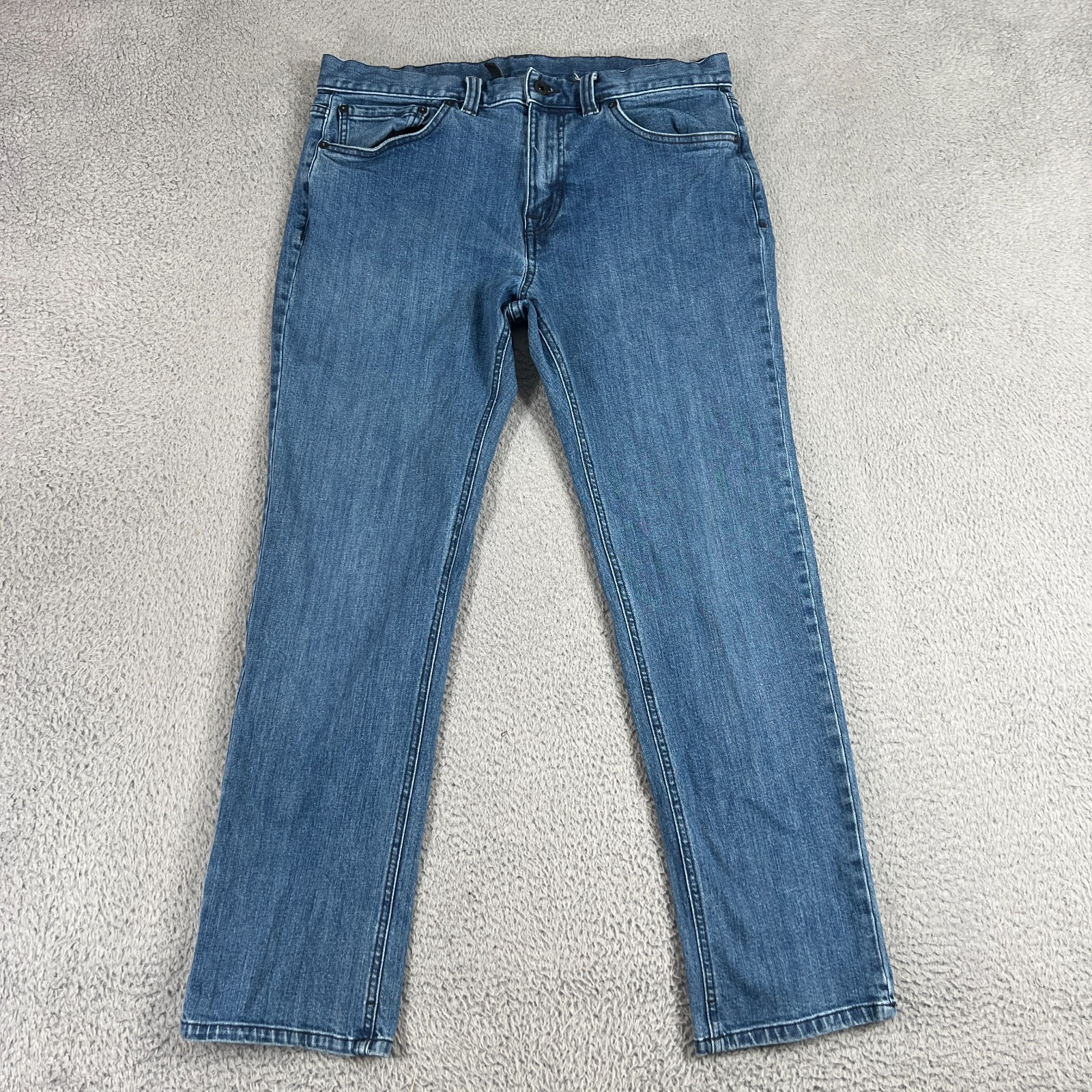 S 34 Blue Straight Leg Blue Denim Regular Fit Organic Pocket