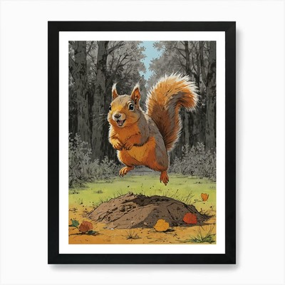Eichhörnchen springend Kunstdruck gerahmt Wandbild Poster Leinwanddruck Bild