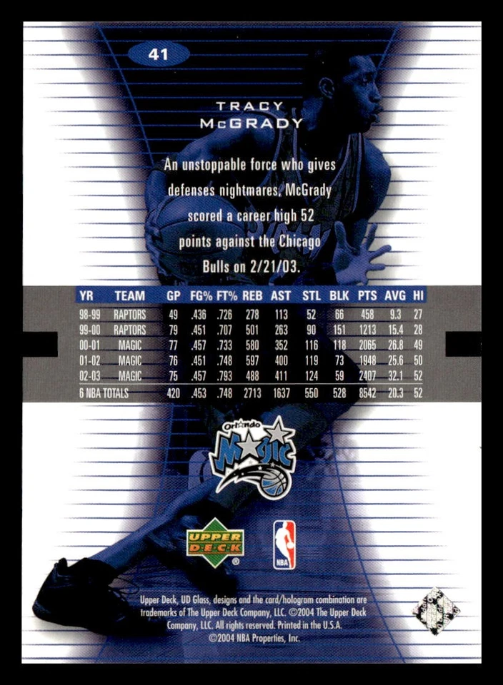 2003-04 UD Glass #41 Tracy McGrady - Image 2 of 2