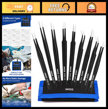 9 PCS ESD Precision Tweezers Set - Anti-Static Stainless Steel for Electronics,