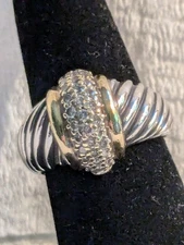 David Yurman Thoroughbred  18K  & Sterling Silver Pave Diamond Ring  Size 5 1/2