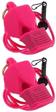 Fox 40 Classic Official CMG 3-Chamber Pealess Whistle + Lanyard, Pink (2-Pack)