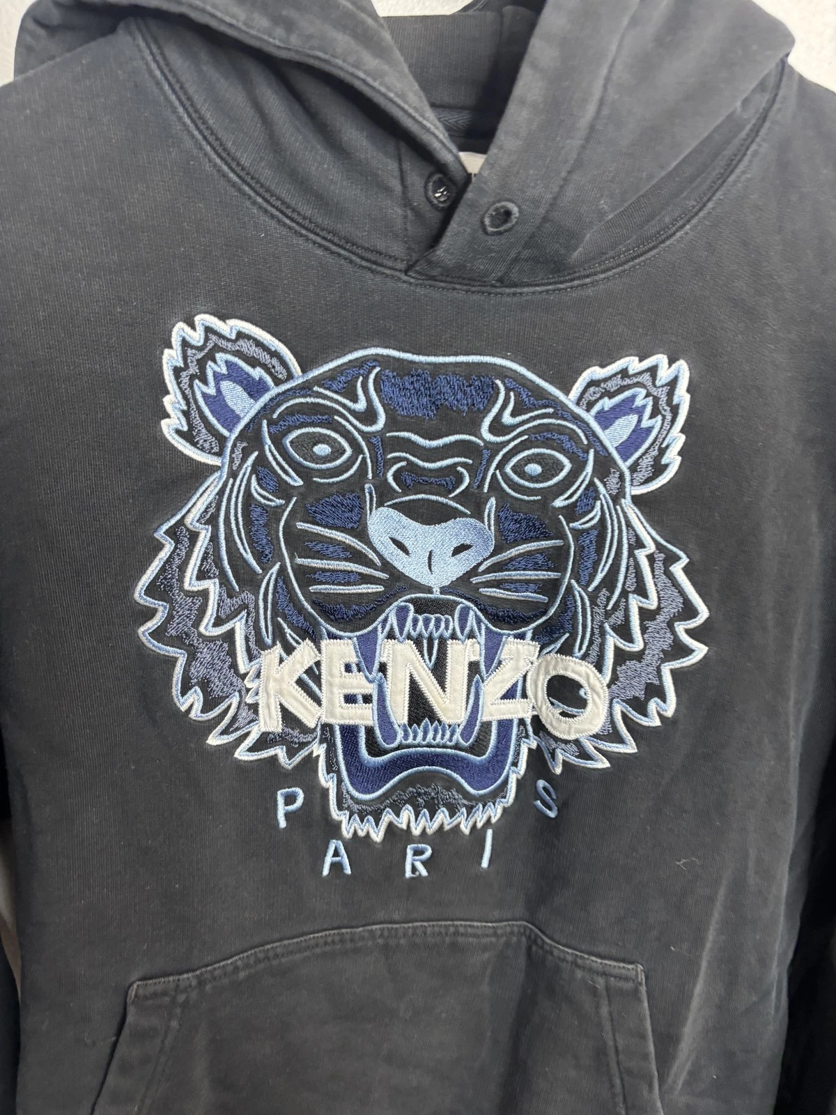 Kenzo Felpa con Cappuccio Uomo Media Nera Blu Tigre Ricamata Paris Pullover Felpa