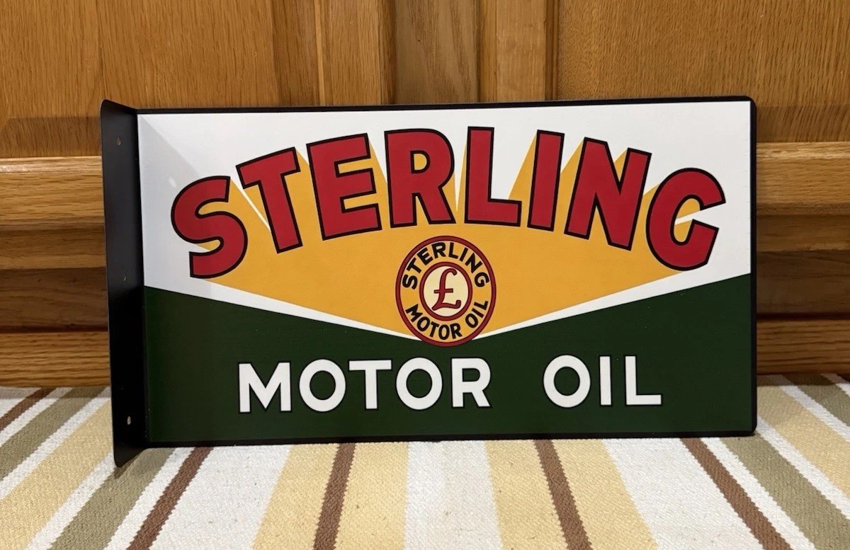 Sterling Motor Oil Flange Sign Double Sided Vintage Style Wall
