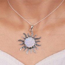 Rainbow Moonstone Gemstone Pendant Solid 925 Sterling Silver Pendant Gift Her