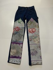Vintage 70s Reworked Patchwork High Waisted Bell Bottom Utility Denim Jeans Sz.8