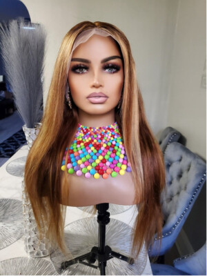 Highlighted human hair lace front wig 26