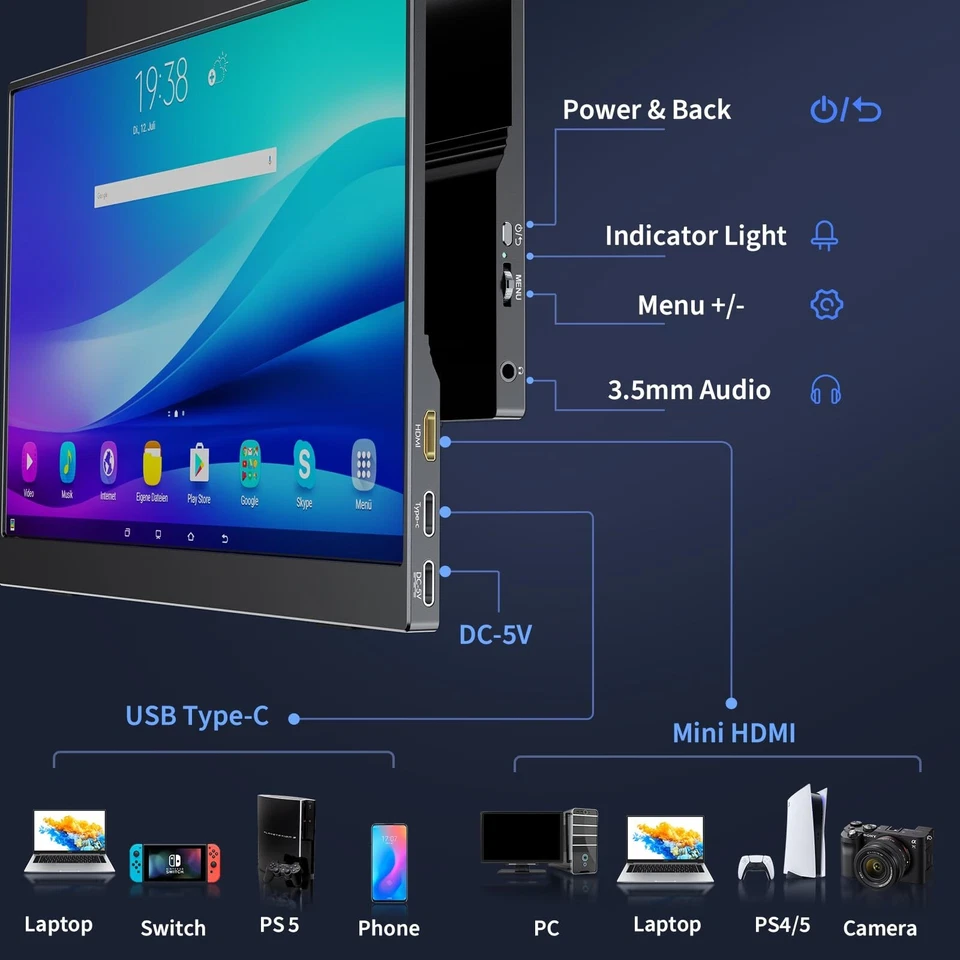 15.6 Zoll Portable Monitor 60Hz FHD 1920*1080 IPS Tragbarer Monitore für Mobile - Bild 3 von 4