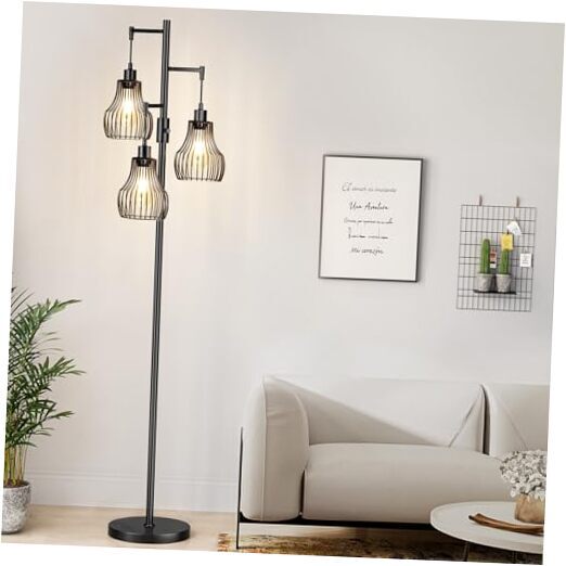 Dimmable Floor Lamp, 3 x 800LM LED Edison Bulbs Included, A-Matte Black